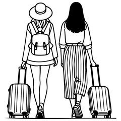 Two Girls Traveling with Luggage.