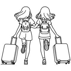Two Girls Traveling with Luggage.