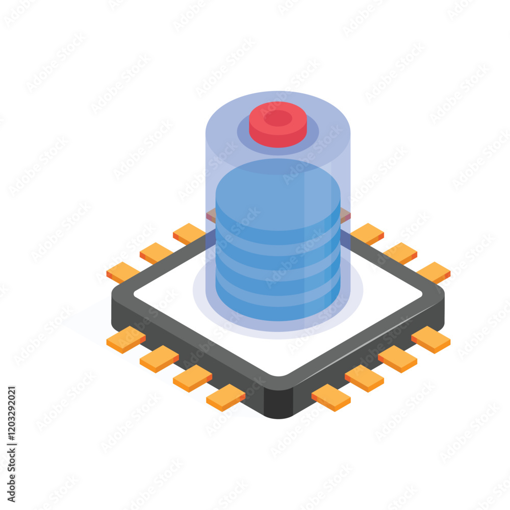 Wall mural a stylized, isometric icon of a data storage unit housed within a microchip