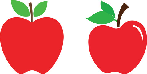 Flat Illustration of Apples: Green Leaves and Crisp Edges