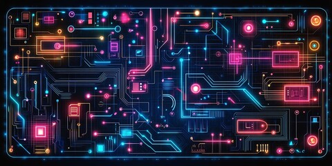 Fototapeta premium Neon Circuitry: A Vibrant, Abstract Digital Artwork