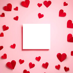 Red Hearts Frame a Blank Space for Your Design.