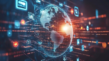 Fototapeta premium Global Network: A Futuristic Digital Earth Illuminated
