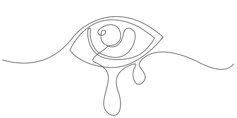 continuous line crying eye.one line drawing of teardrop eye icon.single line vector illustration.isolated white background