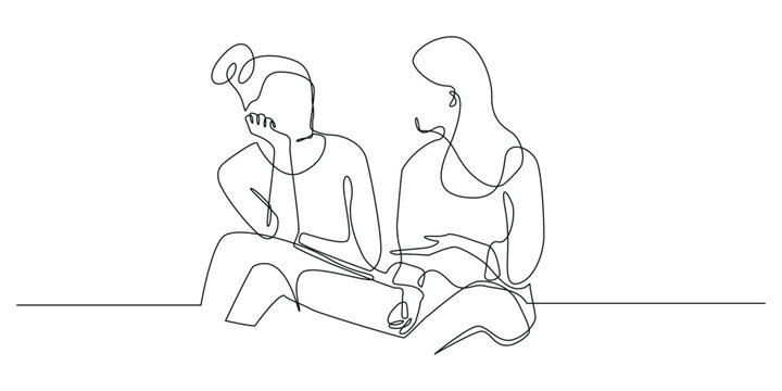 continuous line hearing a friend's outpouring. one line drawing of two women sitting and talking about life's problems. single line vector illustration. isolated on white background