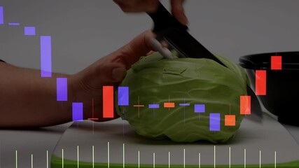 キャベツを切る、ローソク足とキャベツ、価格の高騰と下落、 - Powered by Adobe