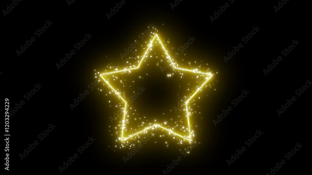 Poster star shape neon with particle yellow gold endless loop
