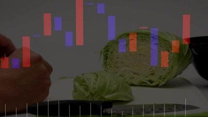 キャベツを切る、ローソク足とキャベツ、価格の高騰と下落、 - Powered by Adobe