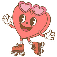 cute kawaii Groovy Retro Heart outline cartoon doodle illustration