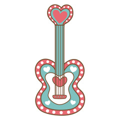 cute kawaii Groovy Retro Guitar outline cartoon doodle illustration