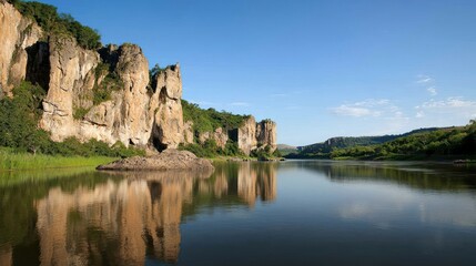 Fototapeta premium River reflecting cliffs