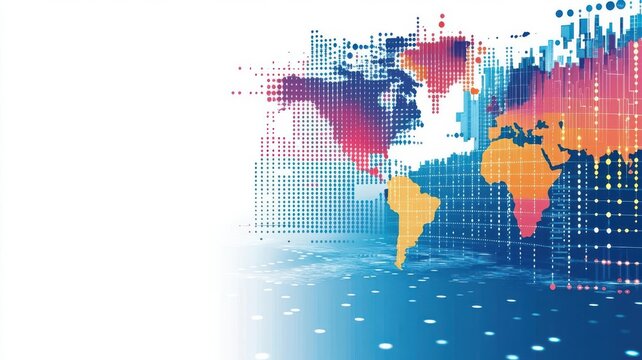 Global market exchange flat design front view economic summit water color triadic color scheme