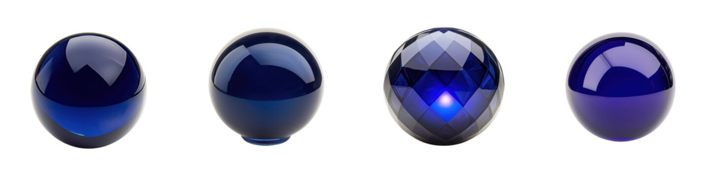 Elegant arrangement of opulent blue crystal glass orbs with a faceted geometric design  These decorative spheres create a luxurious minimalist aesthetic that can be used as design elements background