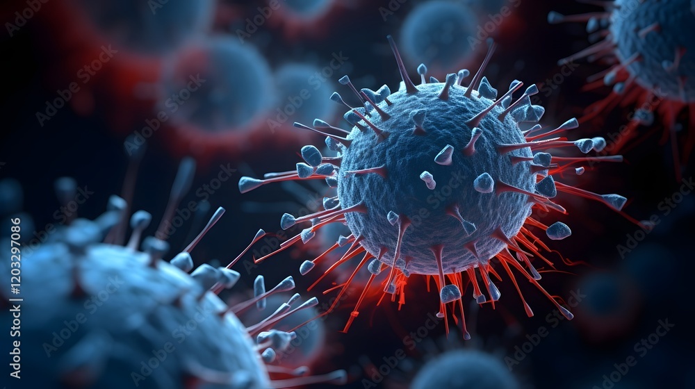 Poster high magnification close up view of a virus particle labeled as hmpv human metapneumovirus under a p