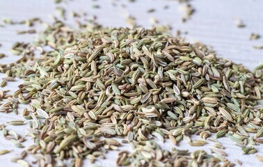 Closeup of Fennel Seed Heap Isolated on White Background