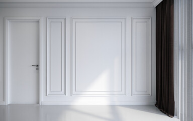 Modern classic interior design living room and white pattern wall background. 3D rendering. 