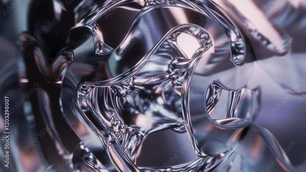 Wall mural abstract background 3d animation shiny glass and metal reflective objects movement rotation play of 