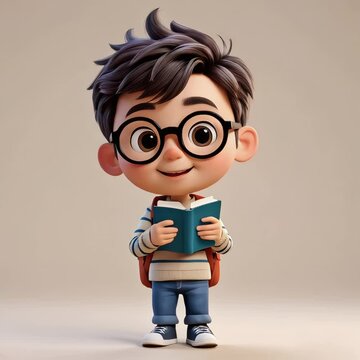 3D character of a boy with a student appearance