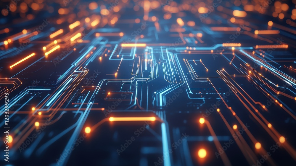 Poster abstract digital circuit board glowing lines network