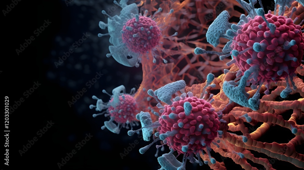 Poster detailed digital 3d rendering showcasing the microscopic replication process of the human metapneumo