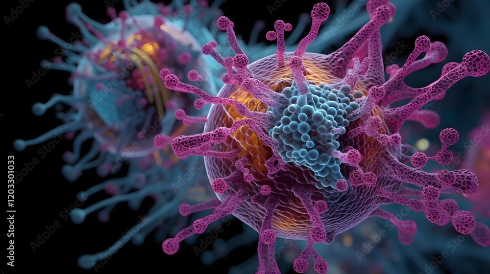 Aufkleber digital 3d rendering depicting the replication process of the human metapneumovirus hmpv within the 