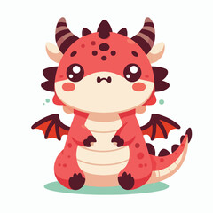 Adorable Red Baby Dragon Cartoon Illustration