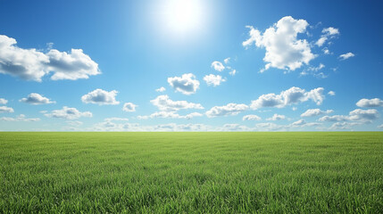 Obraz premium Wide Green Field Under Clear Blue Sky