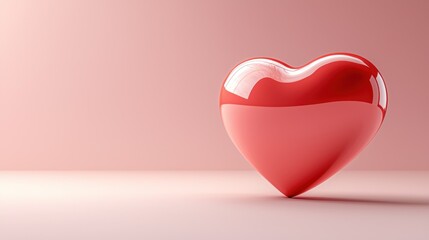 Shiny red heart on pink backdrop