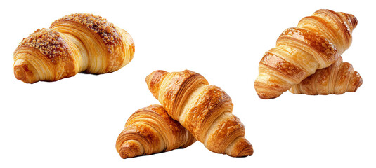 Freshly Baked Golden Croissants Isolated on Transparent  Background