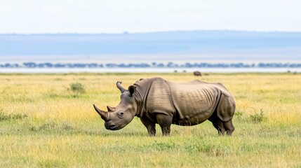 Fototapeta premium African Rhino in Savanna Grassland