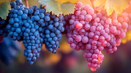 Vineyard grapes ripening sunset harvest autumn