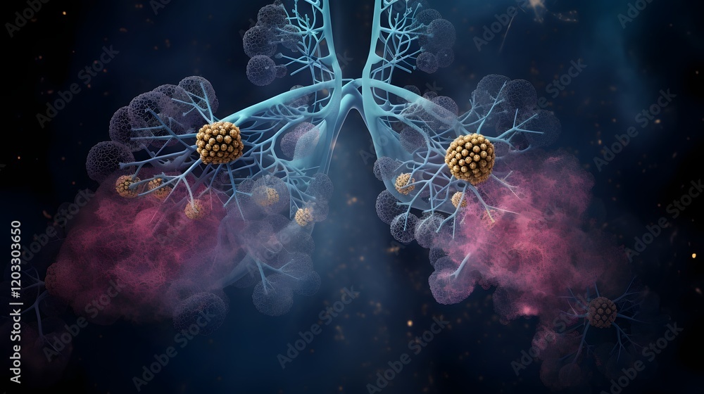 Aufkleber depicting the hmpv human metapneumovirus virus obstructing and blocking the oxygen pathways within t