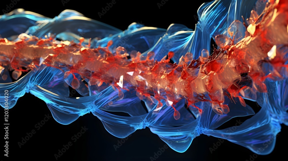 Poster digitally enhanced microscopic of hmpv human metapneumovirus rna strands under high magnification sh
