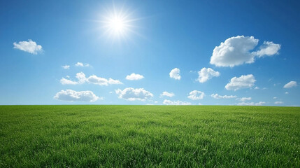 Fototapeta premium Wide Green Field Under Clear Blue Sky
