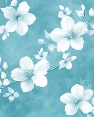 Delicate white flowers on a soothing blue background.