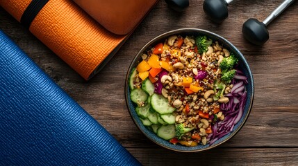 Healthy Fitness Bowl With Quinoa Vegetables And Nuts