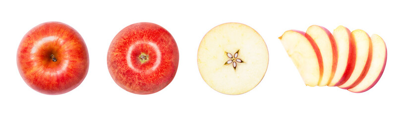 red apple with half slice isolated on transparent png background