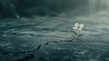 Tiny flower break through the urban ground.