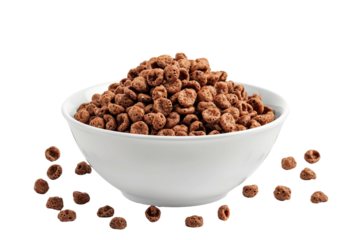 Crunchy cocoa puffs cereal packed with rich chocolate flavor isolated on transparent background