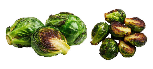 Fresh and Roasted Brussels Sprouts Isolated on Transparent Background, png fille 