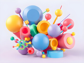 Bright and Playful 3D Abstract Design with Geometric Elements