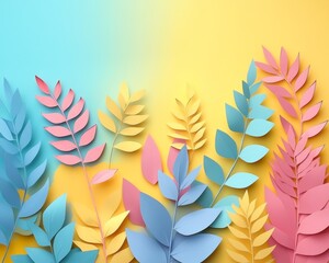 Obraz premium Vibrant paper leaves in pastel colors.