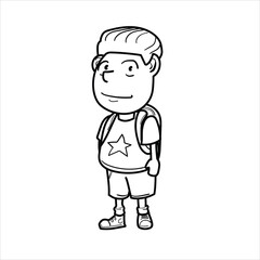 school children illustration, black and white cartoon style, vector format, good for children's coloring teaching materials, clothing, and visual elements and others