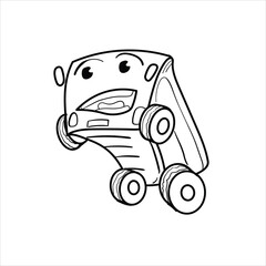 illustration of a school bus mascot, black and white cartoon style, vector format, good for children's coloring teaching materials, clothing, and visual elements and others