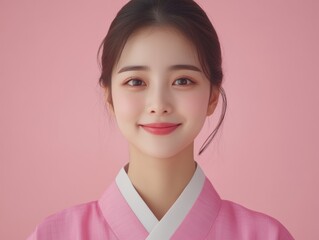 A smiling woman in traditional attire.