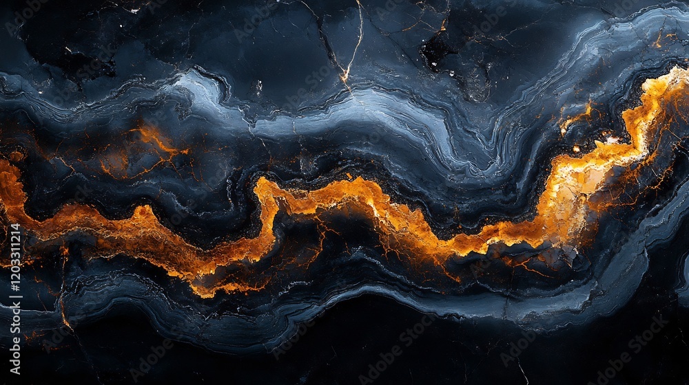Aufkleber rich black marble texture with striking copper veins flowing in a liquid wave pattern this elegant s