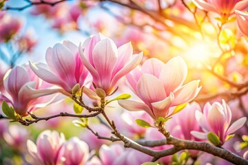 Obraz premium Blooming Pink Magnolia Tree, Spring Flowers, Nature Photography, High Resolution Image