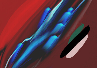 Abstract red background with smooth wavy shapes in it. 3d shapes artistic design, Greeting card background