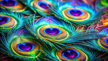 Close-up Peacock Feather Texture, Colorful Macro, Rich Hues