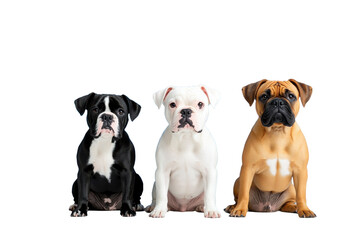 Obraz premium Three French Bulldog Puppies Sitting Together Isolated on transparent Background, PNG file 